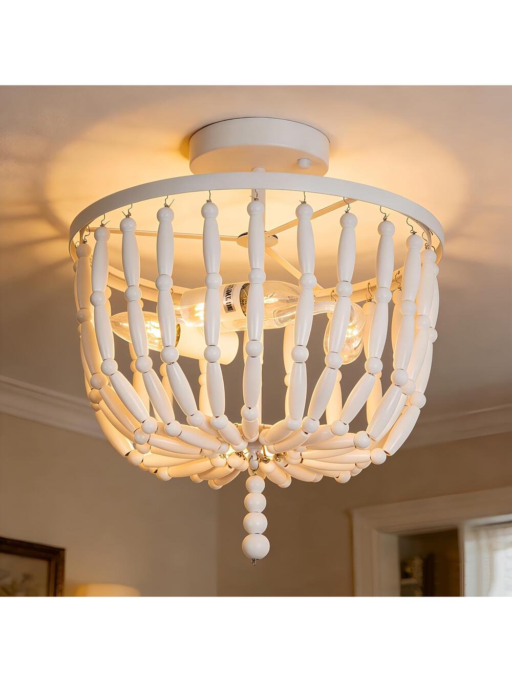 Maxax 12.5" wood bead ceiling light, farmhouse boho, E12 base